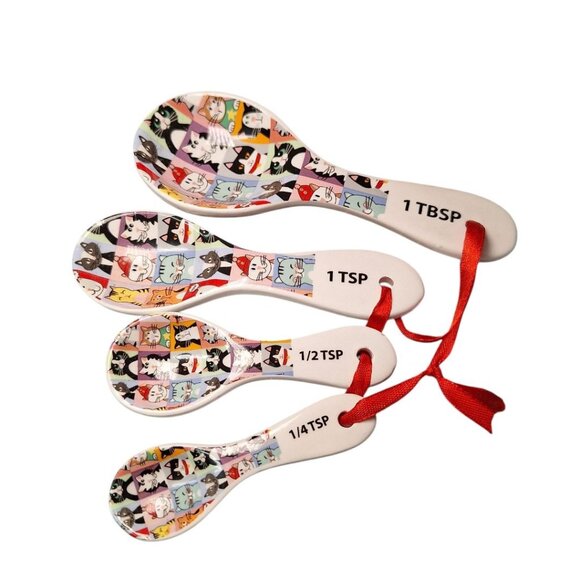 Cat Pet Portrait Measuring Spoons Kitty Meow Purr Cartoon Set Teaspoon Table - Picture 6 of 6